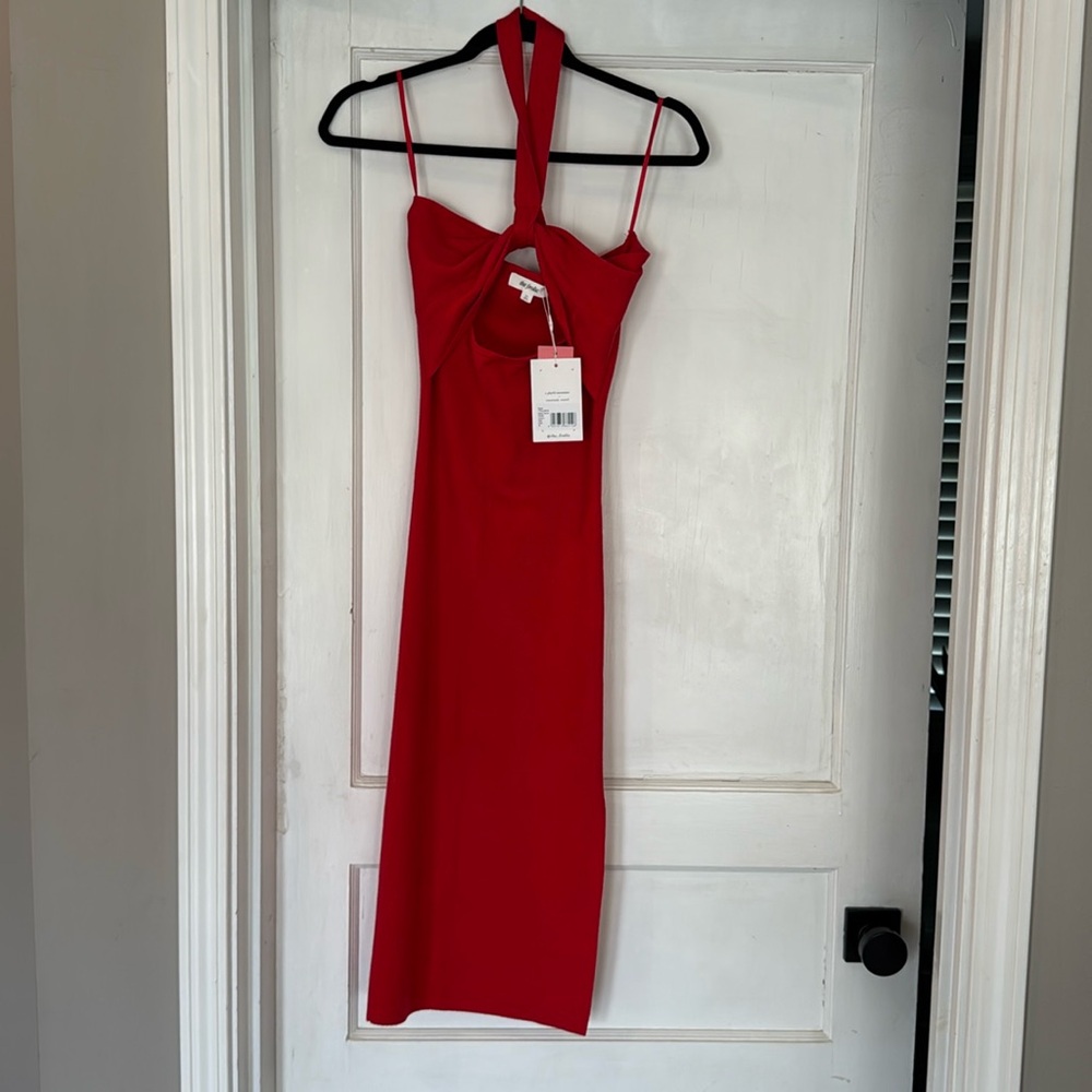 The Frolic Rhea Red Bodycon Halter Midi Dress Size small